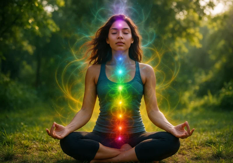woman sitting in meditation aligning her chakras
